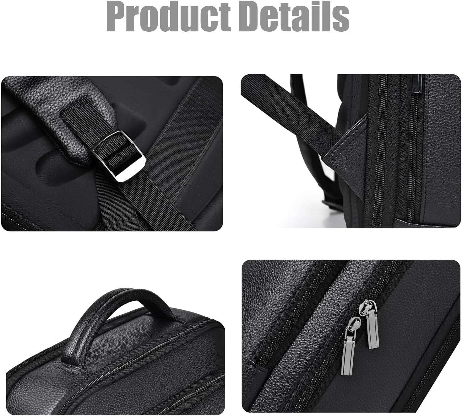 CHAO RAN Leather Laptop Backpack for Men Fit 15.6 Inch Laptop, Business Work Office College Medium Backpack with USB Charging Port, Waterproof Black Travel Bag (Black01)
