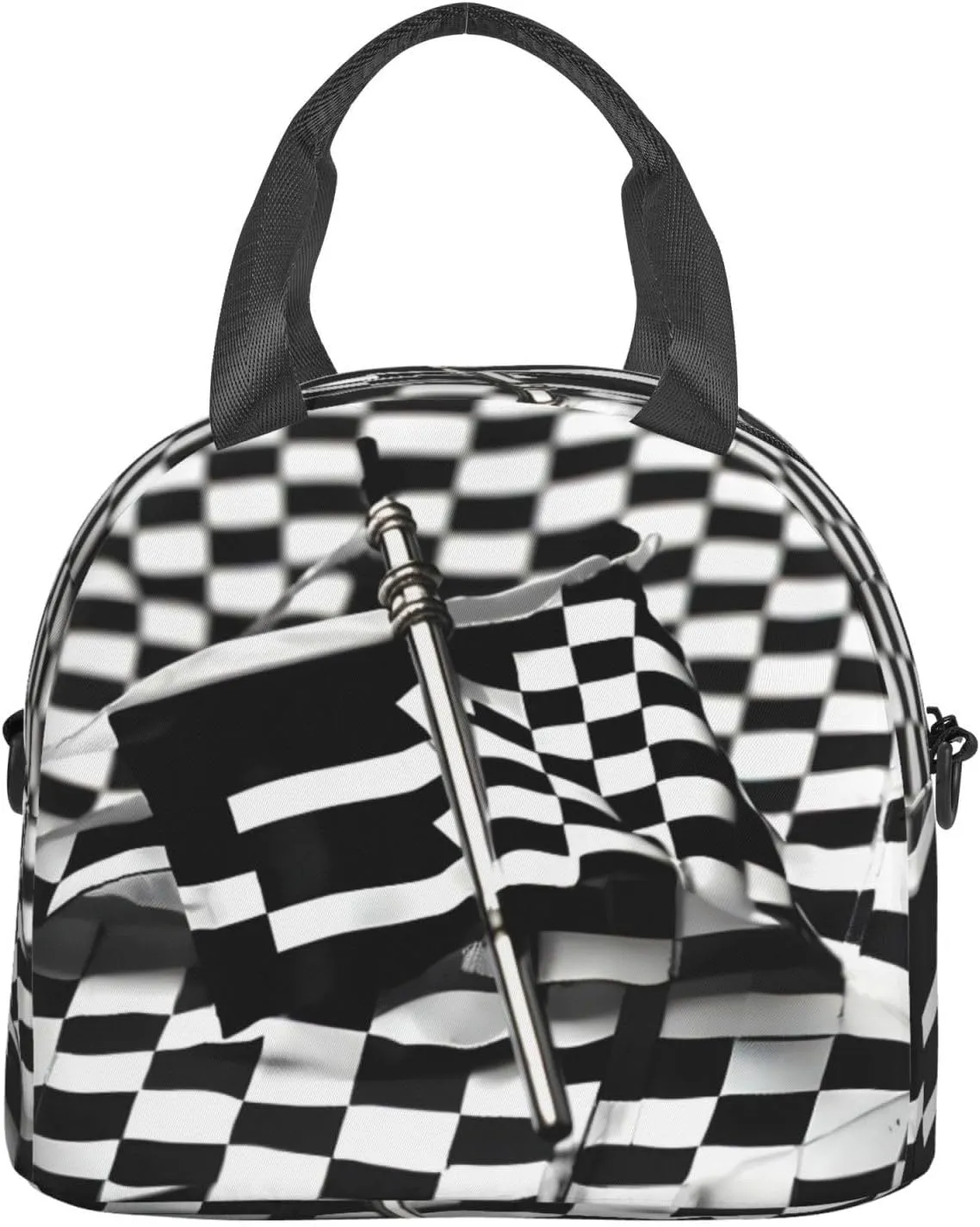 Checkered Flags Race Flags Print Crossbody Insulated Lunch Bags For Women Men Cooler Bag Lightweight Waterproof Lunch Box
