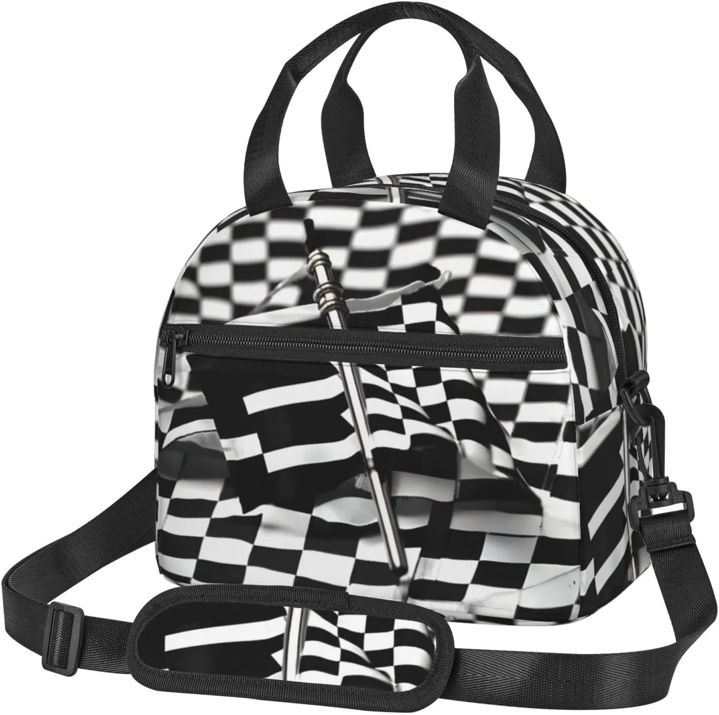 Checkered Flags Race Flags Print Crossbody Insulated Lunch Bags For Women Men Cooler Bag Lightweight Waterproof Lunch Box