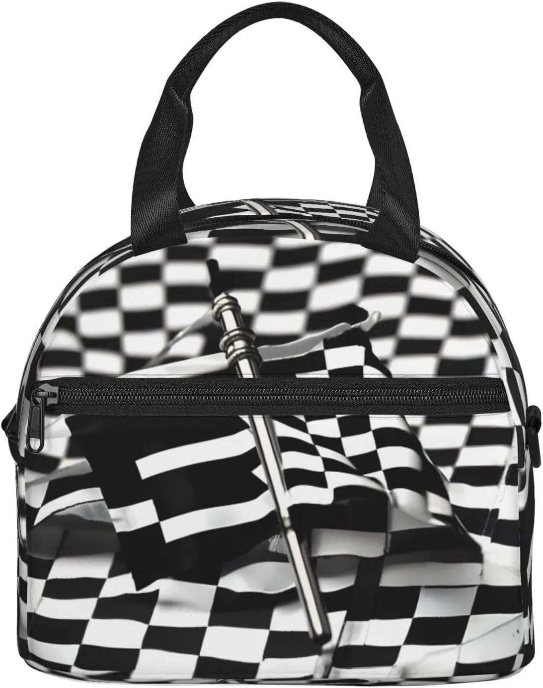 Checkered Flags Race Flags Print Crossbody Insulated Lunch Bags For Women Men Cooler Bag Lightweight Waterproof Lunch Box