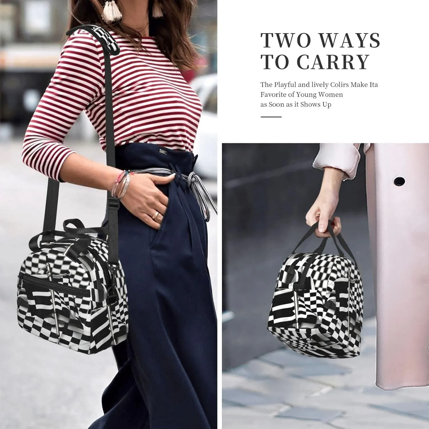 Checkered Flags Race Flags Print Crossbody Insulated Lunch Bags For Women Men Cooler Bag Lightweight Waterproof Lunch Box