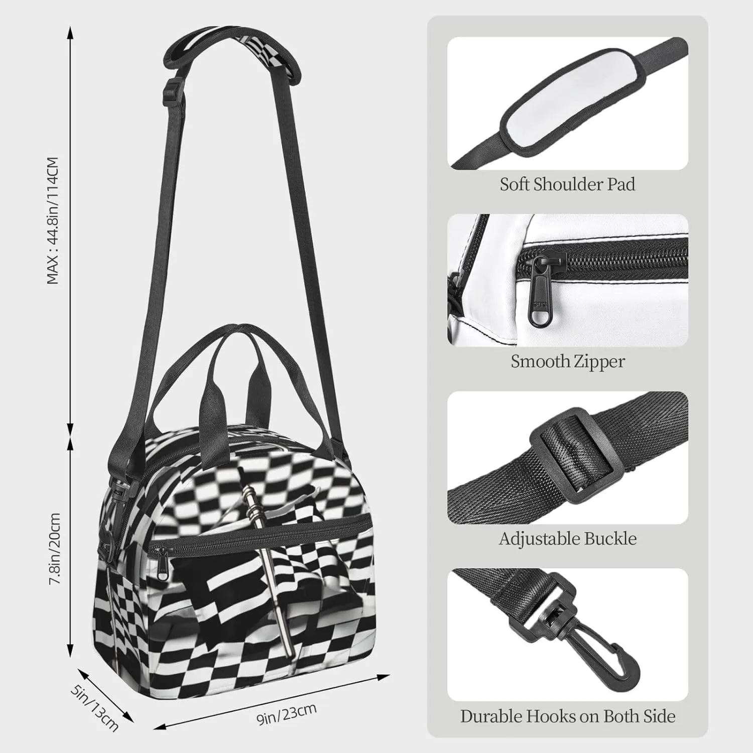 Checkered Flags Race Flags Print Crossbody Insulated Lunch Bags For Women Men Cooler Bag Lightweight Waterproof Lunch Box