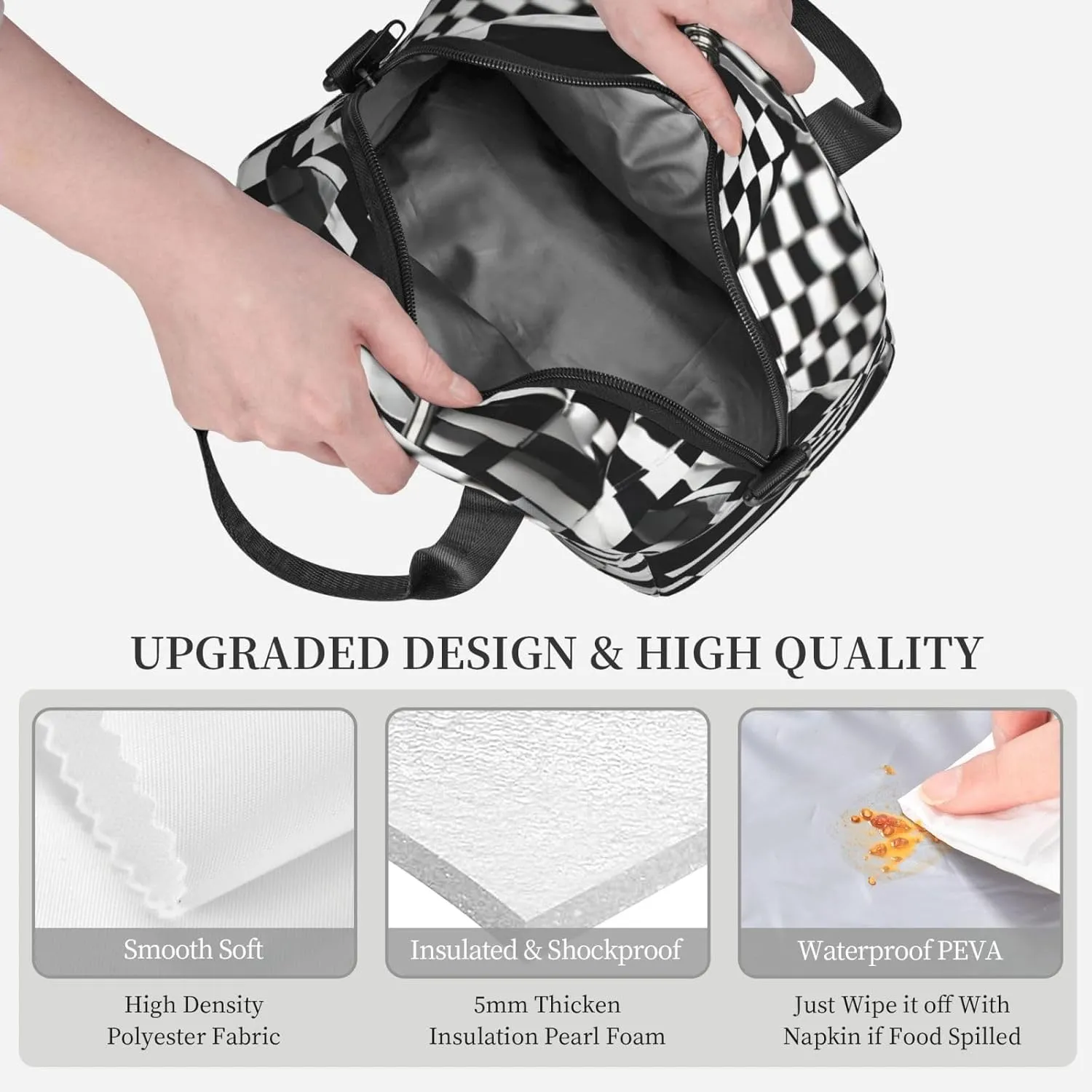 Checkered Flags Race Flags Print Crossbody Insulated Lunch Bags For Women Men Cooler Bag Lightweight Waterproof Lunch Box