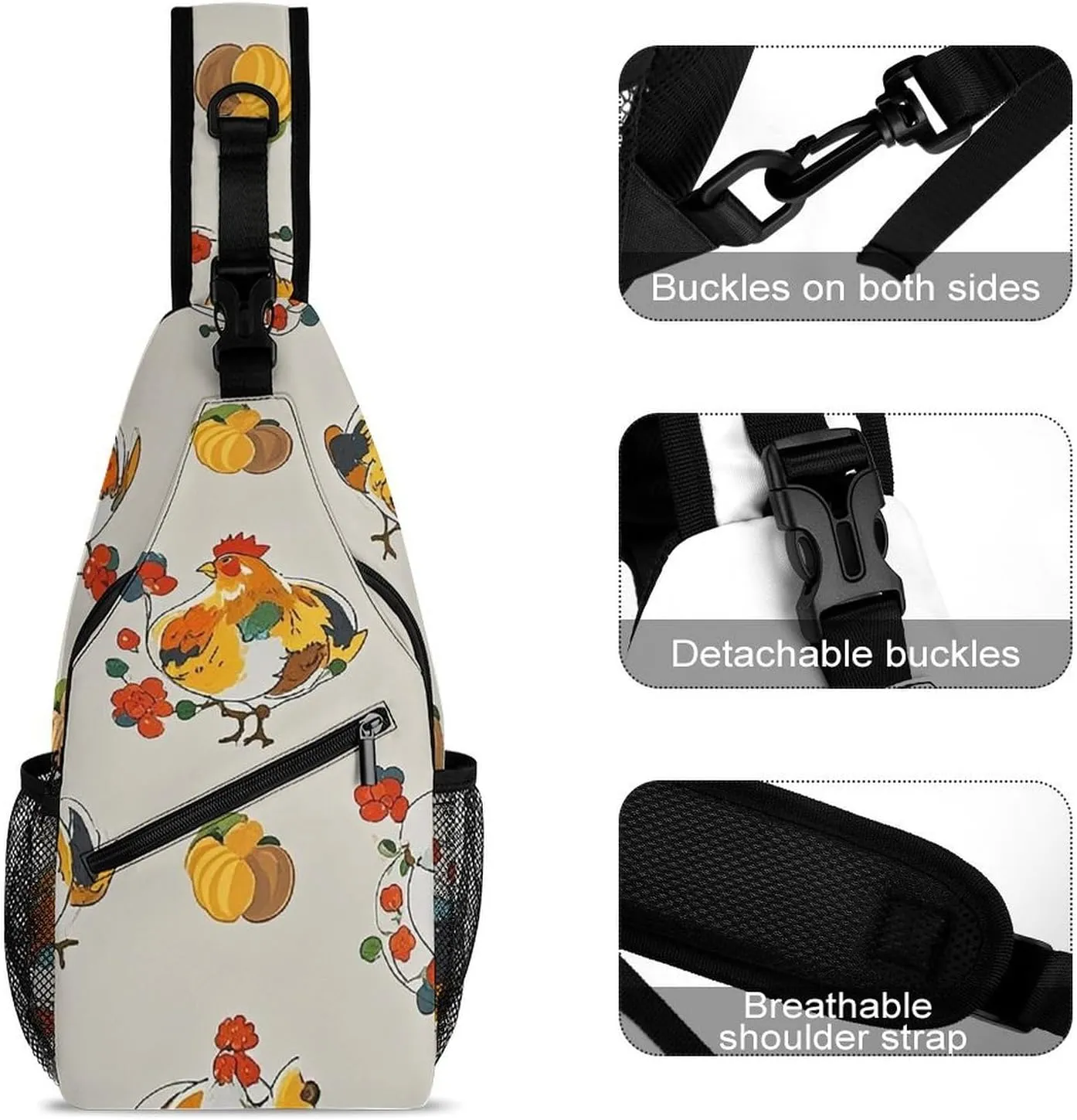 Chicken Pattern Sling Bag Crossbody Bags Cross Body Bag Fanny Packs Chest Bags Sling Purses for Travel