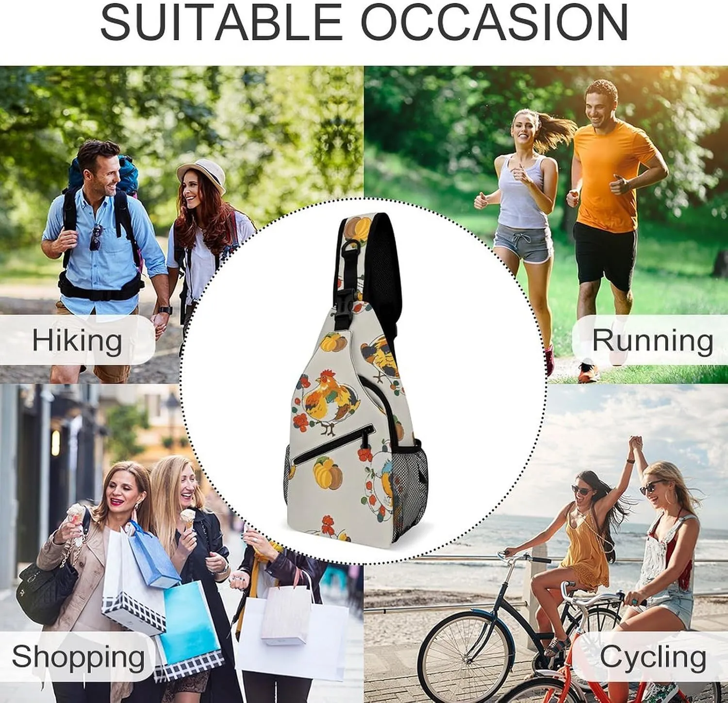 Chicken Pattern Sling Bag Crossbody Bags Cross Body Bag Fanny Packs Chest Bags Sling Purses for Travel