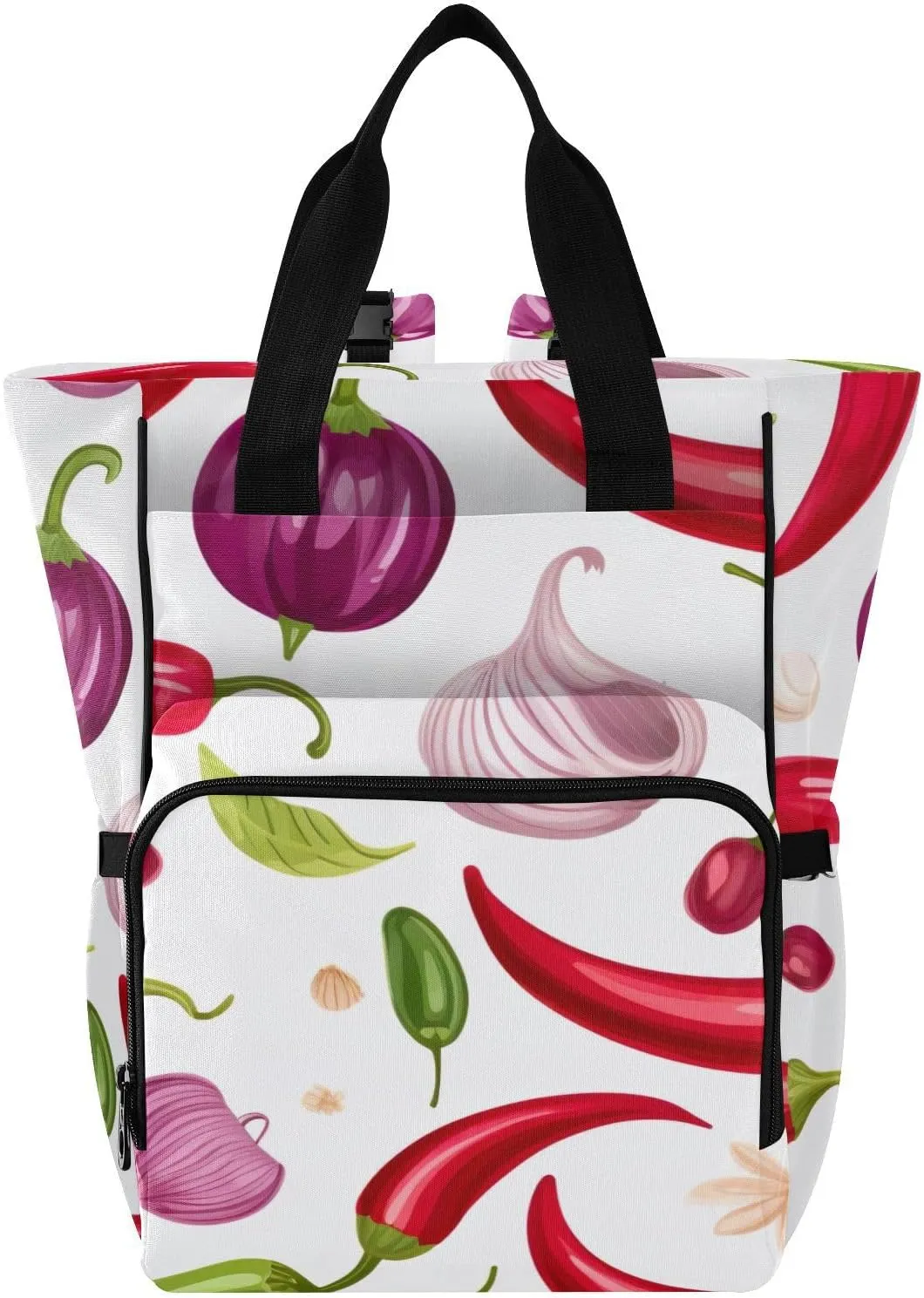 Chili Pepper Onion Diaper Bag Backpack Large Capacity Baby Bag with Stroller Straps Waterproof Travel Diaper Bags Insulated Pockets for Women Men Mom Boys Girls