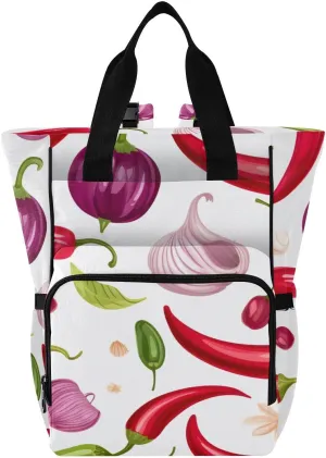 Chili Pepper Onion Diaper Bag Backpack Large Capacity Baby Bag with Stroller Straps Waterproof Travel Diaper Bags Insulated Pockets for Women Men Mom Boys Girls