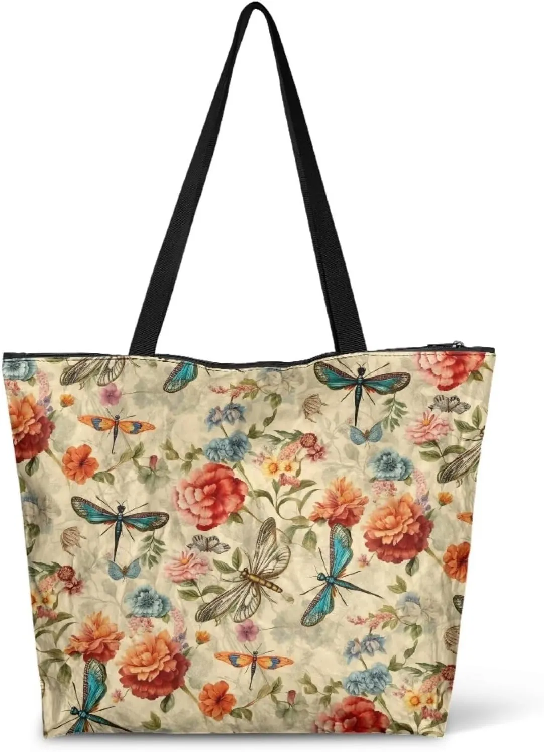 Christmas Pinecone Foldable Tote Bags, Adorable Dog Animal Handbag, Retro Flower Field Reusable Paper Commute Bag