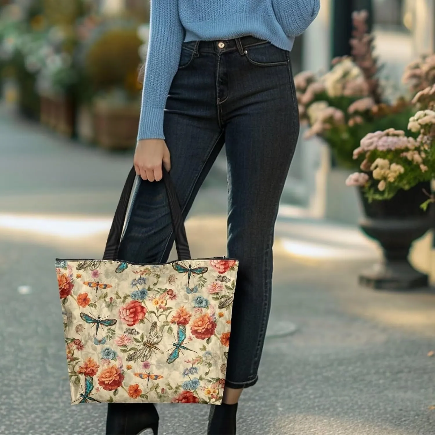 Christmas Pinecone Foldable Tote Bags, Adorable Dog Animal Handbag, Retro Flower Field Reusable Paper Commute Bag