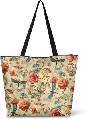 Christmas Pinecone Foldable Tote Bags, Adorable Dog Animal Handbag, Retro Flower Field Reusable Paper Commute Bag