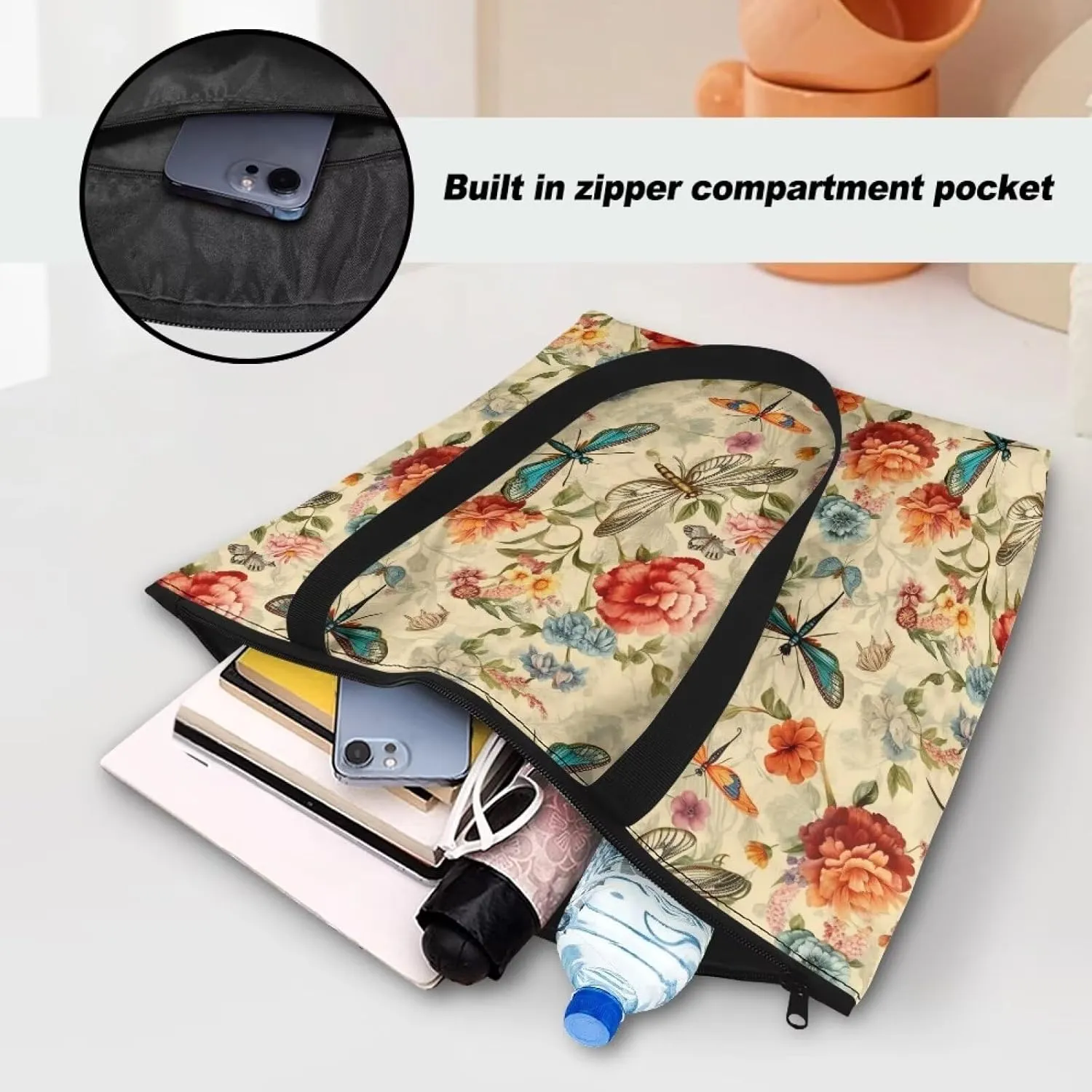 Christmas Pinecone Foldable Tote Bags, Adorable Dog Animal Handbag, Retro Flower Field Reusable Paper Commute Bag