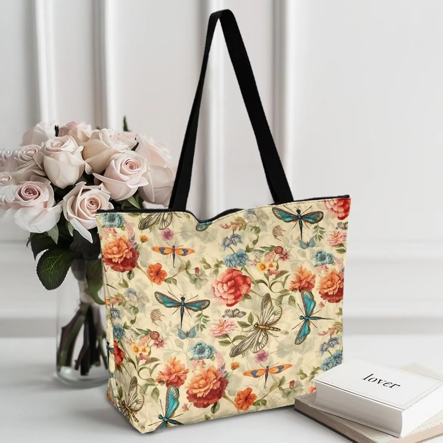 Christmas Pinecone Foldable Tote Bags, Adorable Dog Animal Handbag, Retro Flower Field Reusable Paper Commute Bag