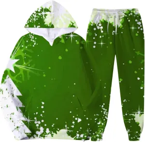 Christmas Tracksuit for Men 2 Piece Xmas Printed Long Sleeve Hooded Sweatshirt Long Pants Trendy Loose Winter Outfits