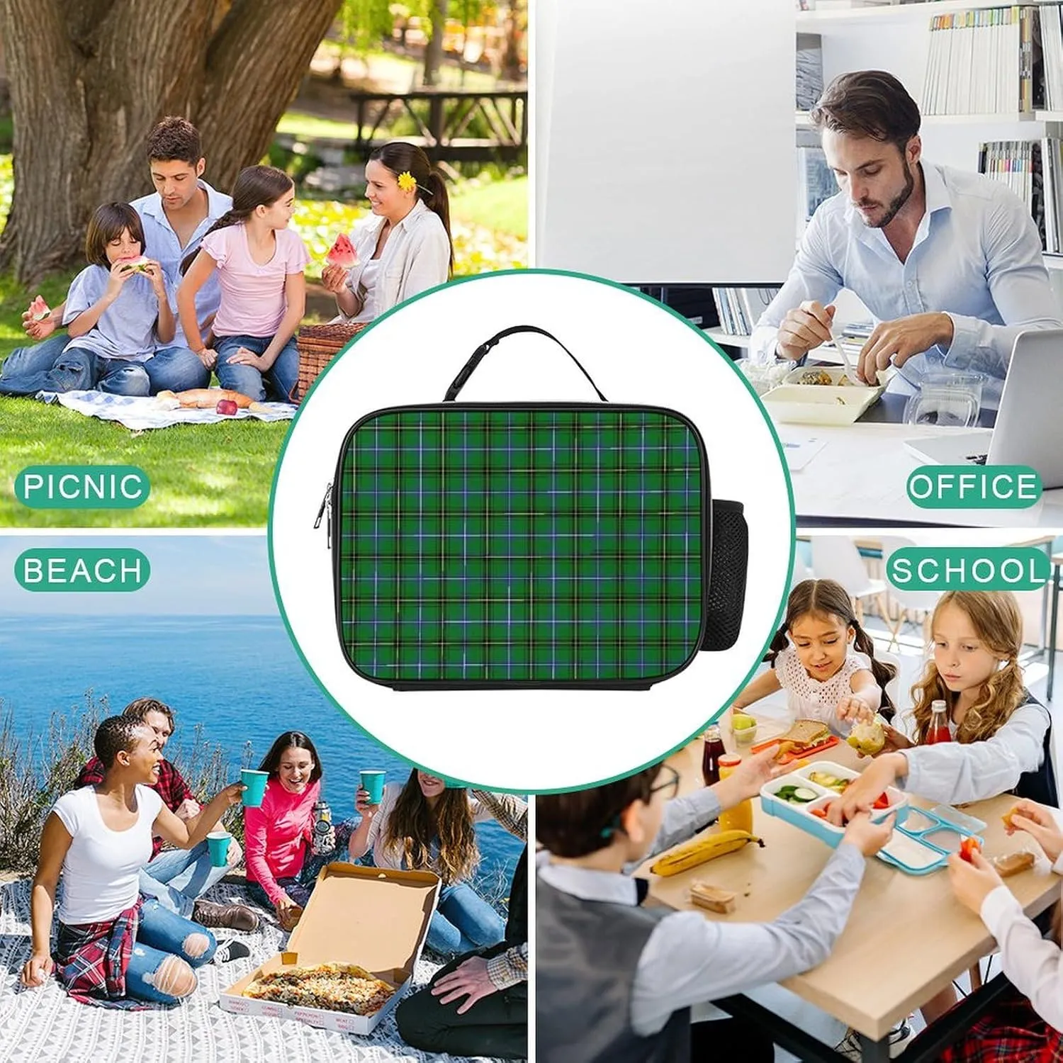 Clan Henderson Tartan Detachable Polyester Lunch Bag, Large Capacity Lunch Bag