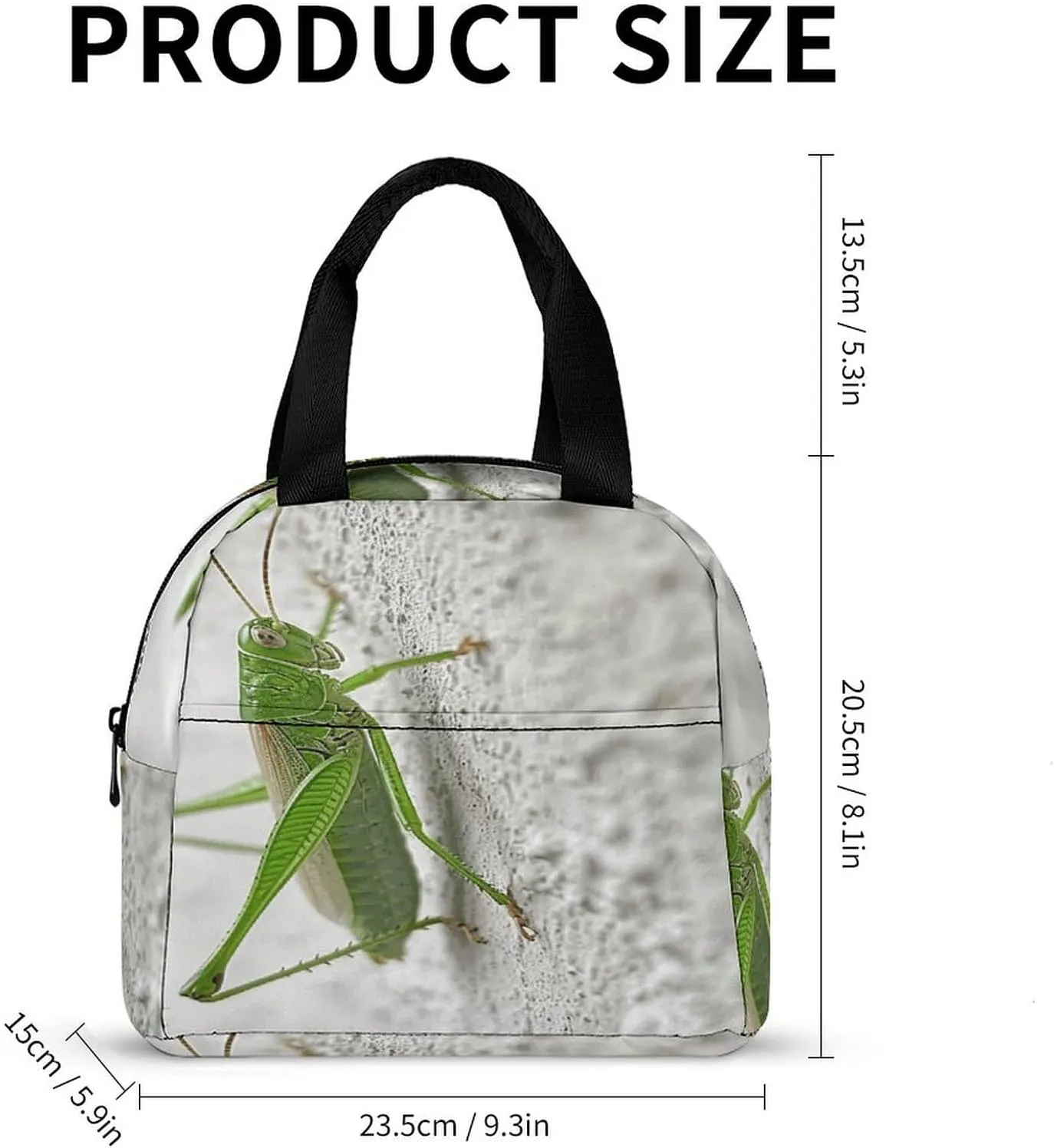 Classic Lunch Box for Men Women,Green Grasshopper Image Reusable Insulated Lunch Bag Cooler for Work Picnic Or Travel