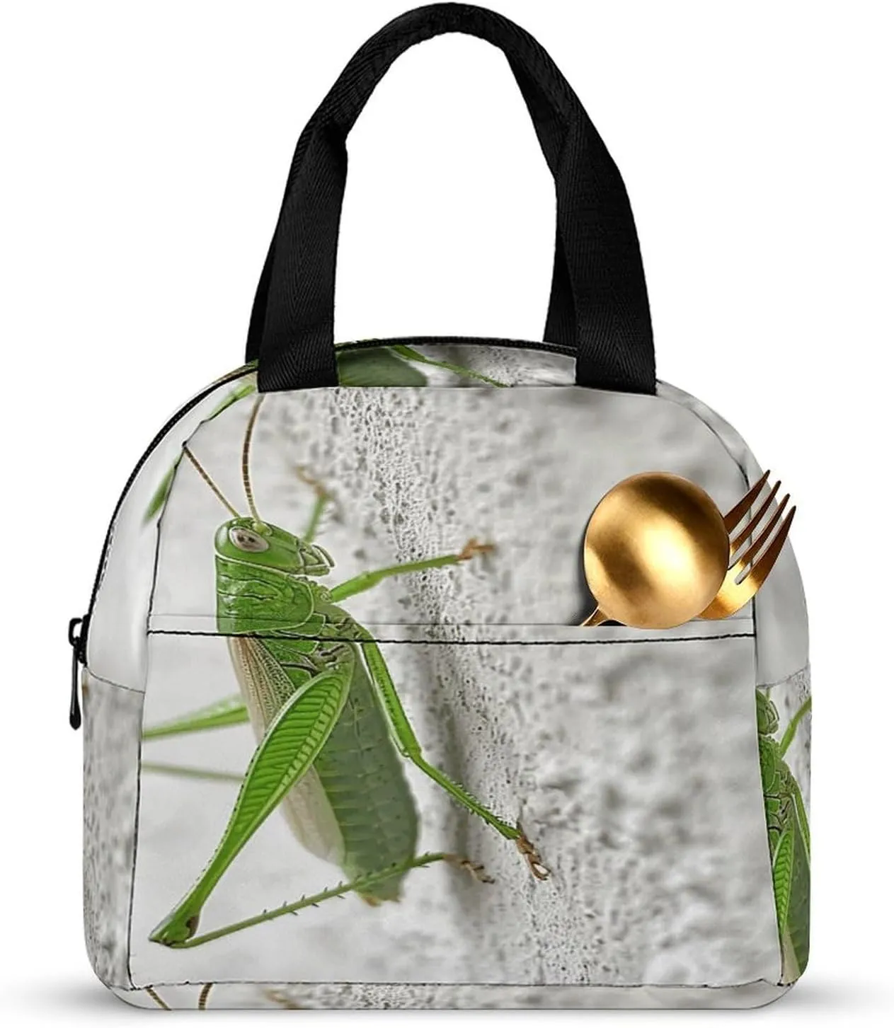 Classic Lunch Box for Men Women,Green Grasshopper Image Reusable Insulated Lunch Bag Cooler for Work Picnic Or Travel