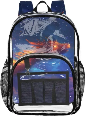 Clear Backpack A Fire Dragon with Open Wings Spit Out Flames Transparent Bookbag See Through PVC Backpacks