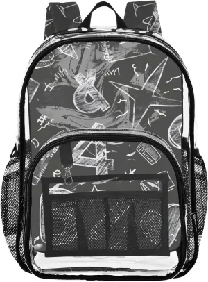 Clear Backpack Chalk Drawn Sketches Numbers and Scribbles Transparent Bookbag See Through PVC Backpacks