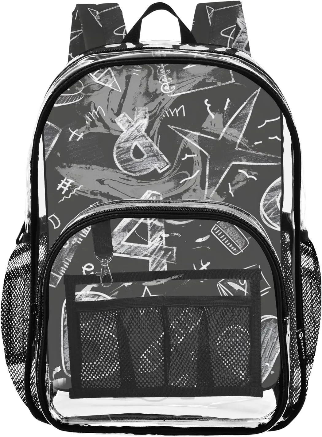 Clear Backpack Chalk Drawn Sketches Numbers and Scribbles Transparent Bookbag See Through PVC Backpacks