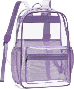Clear Backpack Heavy Duty Clear Bookbag LargeTransparent Backpacks for College, Work, Stadium Events (Purple)