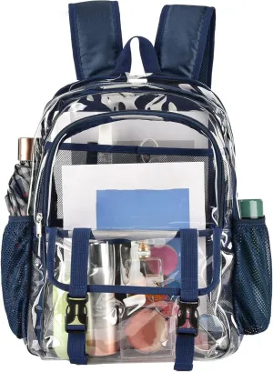 Clear Backpack, Large Clear Bag Stadium Heavy Duty PVC Transparent See Through Backpacks for Boys Girls, College, Work, Navy Blue