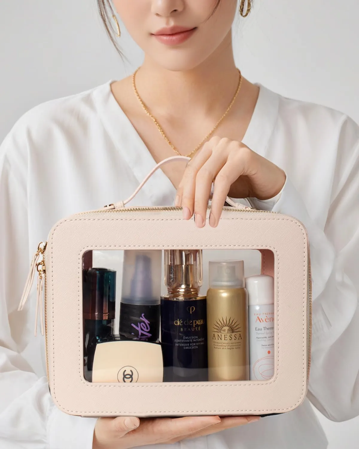 Clear Makeup Bag, Small Makeup Bag TSA Approved Toiletry Bag Cosmetic Travel Bag Cute Makeup Bag Organizer Makeup Case Pouch Car Essentials for Women Men