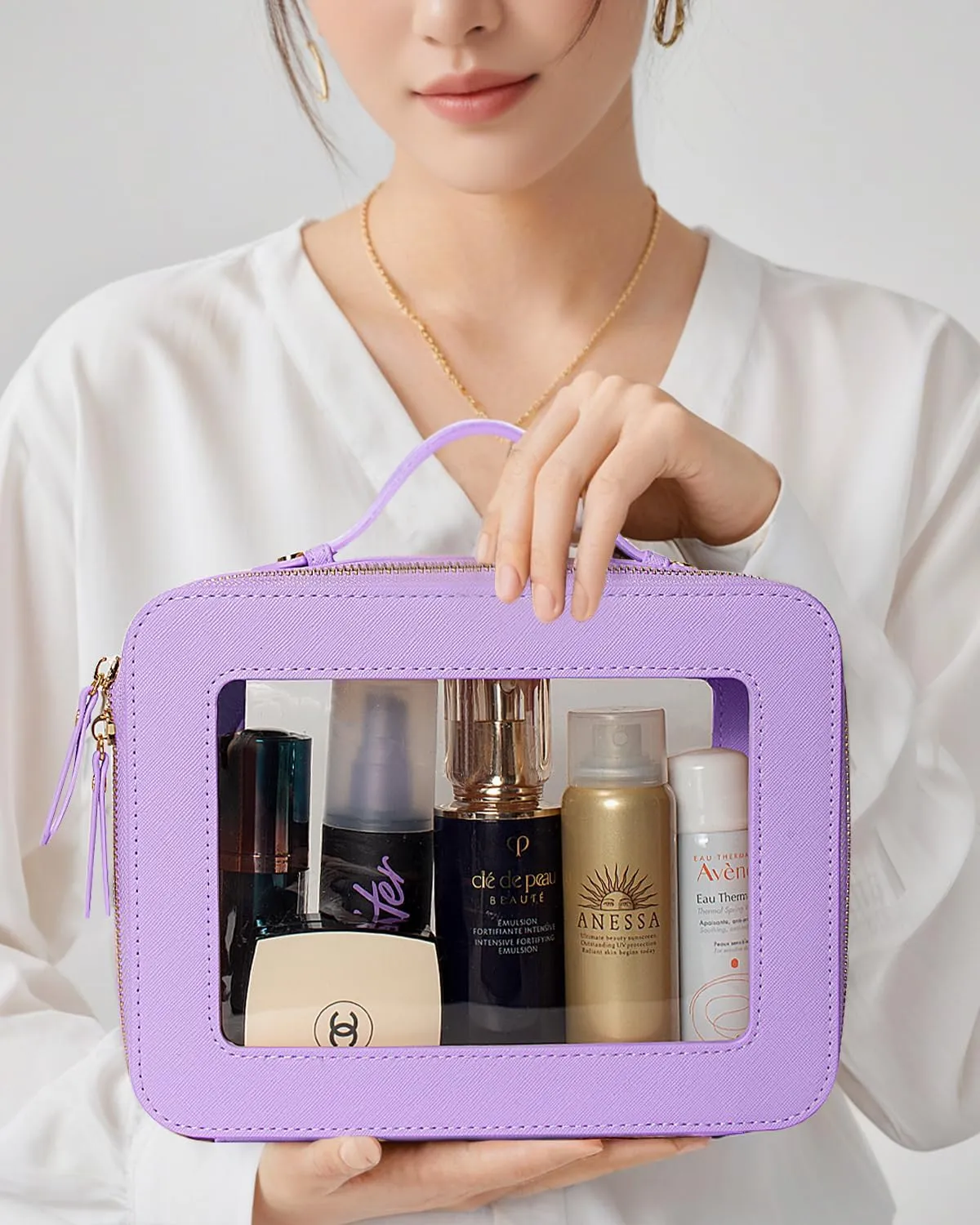 Clear Makeup Bag, Small Makeup Bag TSA Approved Toiletry Bag Cosmetic Travel Bag Cute Makeup Bag Organizer Makeup Case Pouch Car Essentials for Women Men