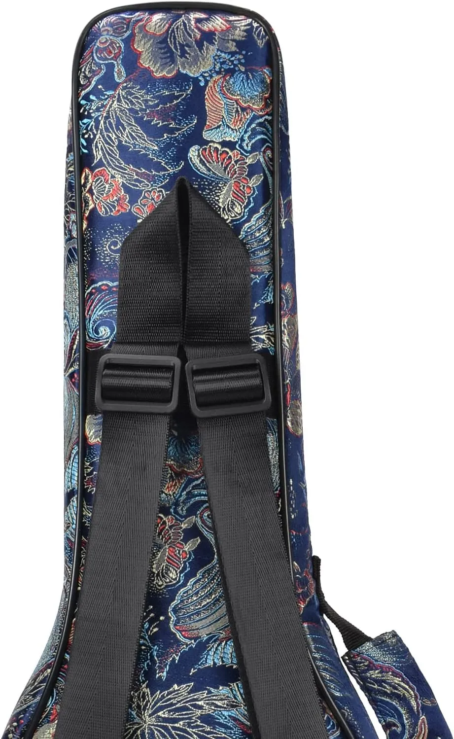 CLOUDMUSIC Ukulele Case Gig Bag Padded Backpack For Soprano 21" Inch(Soprano,Embroider Peacock Flowers Blue)