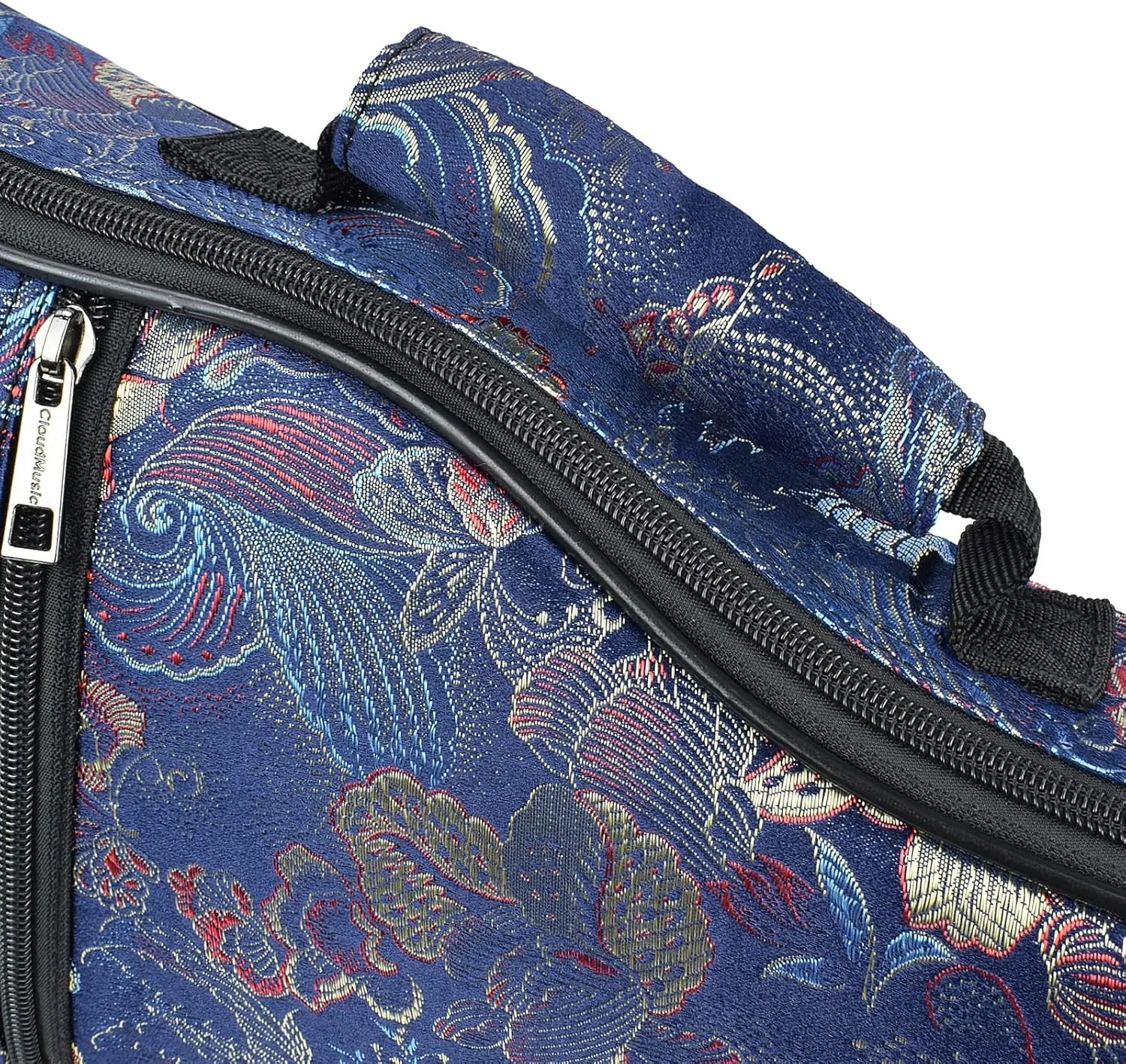 CLOUDMUSIC Ukulele Case Gig Bag Padded Backpack For Soprano 21" Inch(Soprano,Embroider Peacock Flowers Blue)