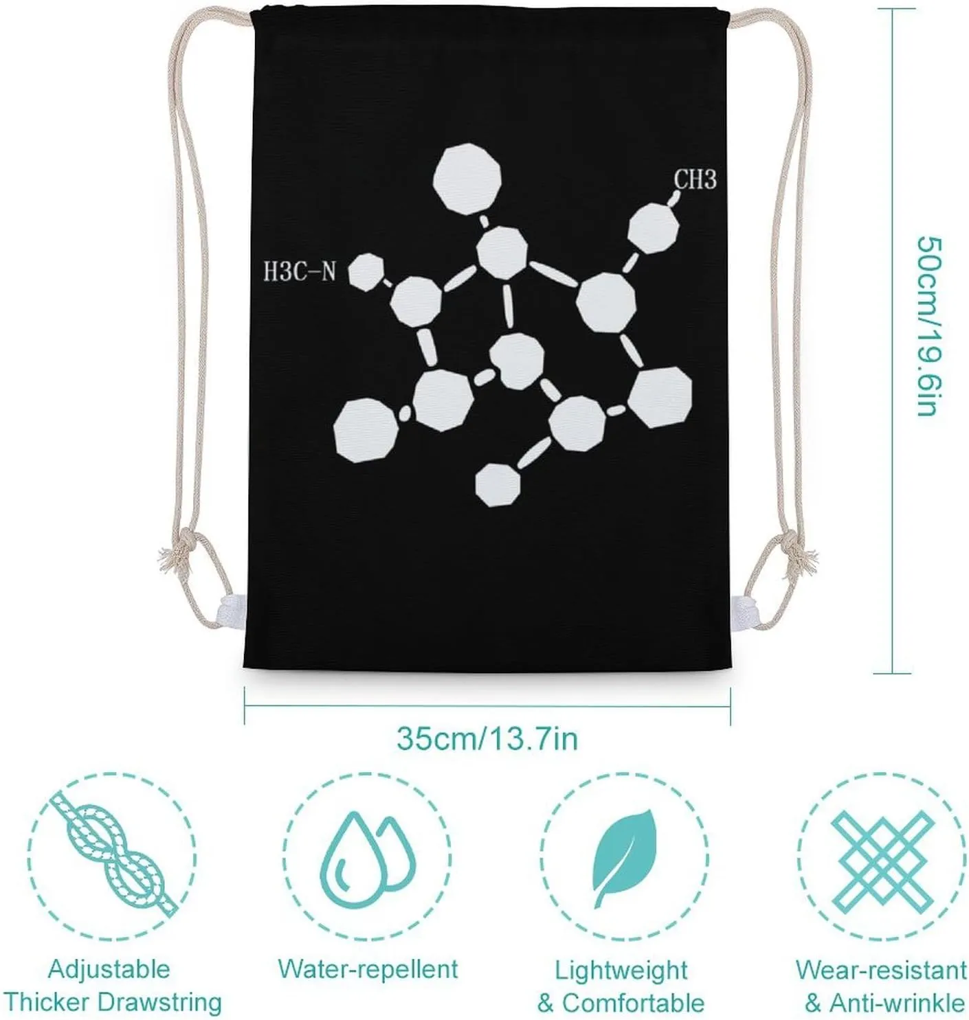 Cocaine Molecule Formula Chemistry Drawstring Backpack Cute String Bag Canvas Daypack Travel Sackpack 35x50cm