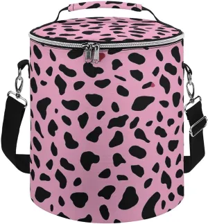 Collapsible Insulated Cooler Bag Pink Leopard Print Leakproof Soft Cooler Bag Round Casserole Carrier for Hot & Cold Food