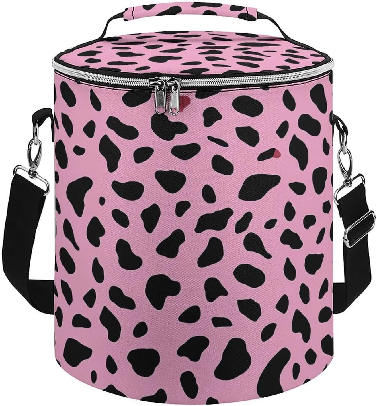 Collapsible Insulated Cooler Bag Pink Leopard Print Leakproof Soft Cooler Bag Round Casserole Carrier for Hot & Cold Food