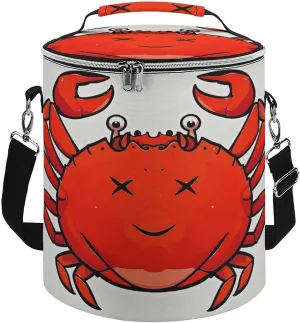 Collapsible Insulated Cooler Bag Red Crab Print Leakproof Soft Cooler Bag Round Casserole Carrier for Hot & Cold Food