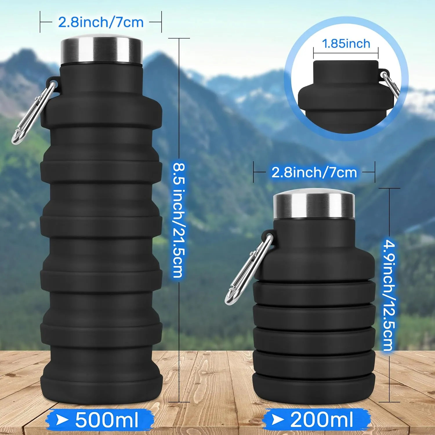 Collapsible Water Bottle, 16oz Portable Reusable Silicone Water Bottle, BPA-Free Leak-Proof Foldable Design with Carabiner, Lightweight Durable for Gym, Camping, Hiking, Sportsr-Tie-dye Purple