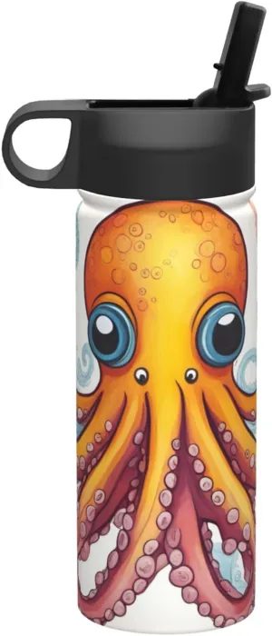 Color octopus Print Flask Stainless Steel Water Bottle with Straw 18OZ FOR Outdoor Gym Commute