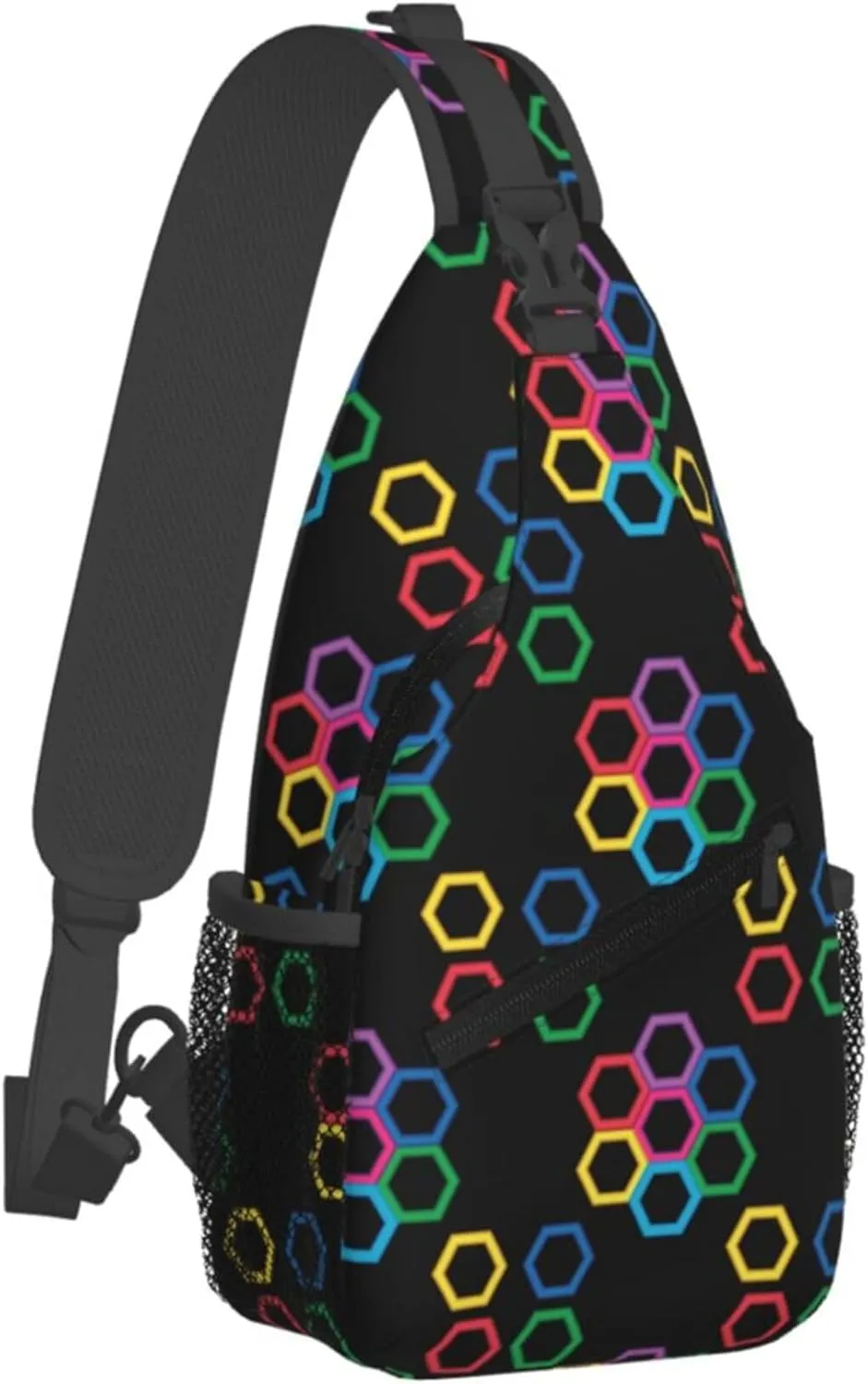 Colorful Hexagonal Pattern Sling Backpack Crossbody Bag, Chest Bag Daypack for Outdoors Hiking Traveling