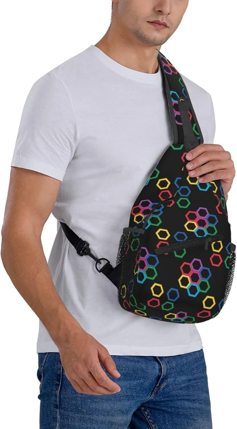 Colorful Hexagonal Pattern Sling Backpack Crossbody Bag, Chest Bag Daypack for Outdoors Hiking Traveling
