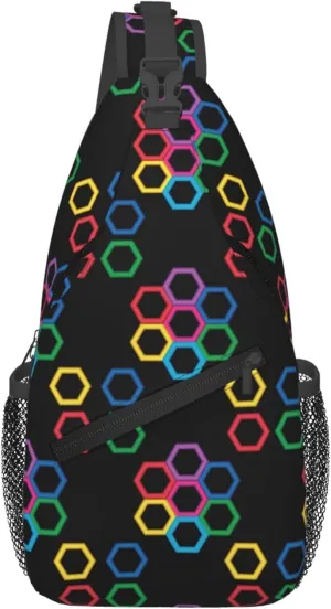 Colorful Hexagonal Pattern Sling Backpack Crossbody Bag, Chest Bag Daypack for Outdoors Hiking Traveling