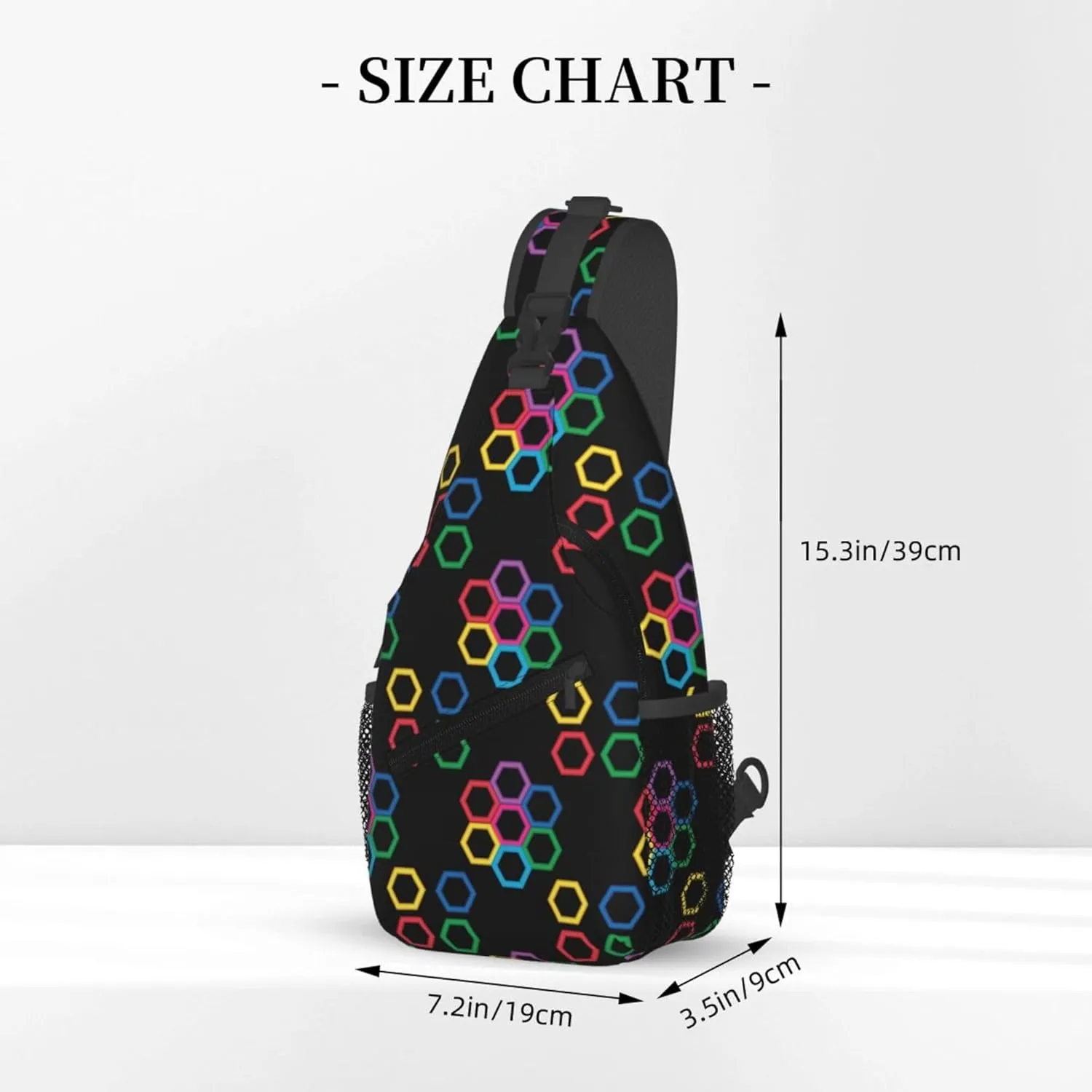 Colorful Hexagonal Pattern Sling Backpack Crossbody Bag, Chest Bag Daypack for Outdoors Hiking Traveling
