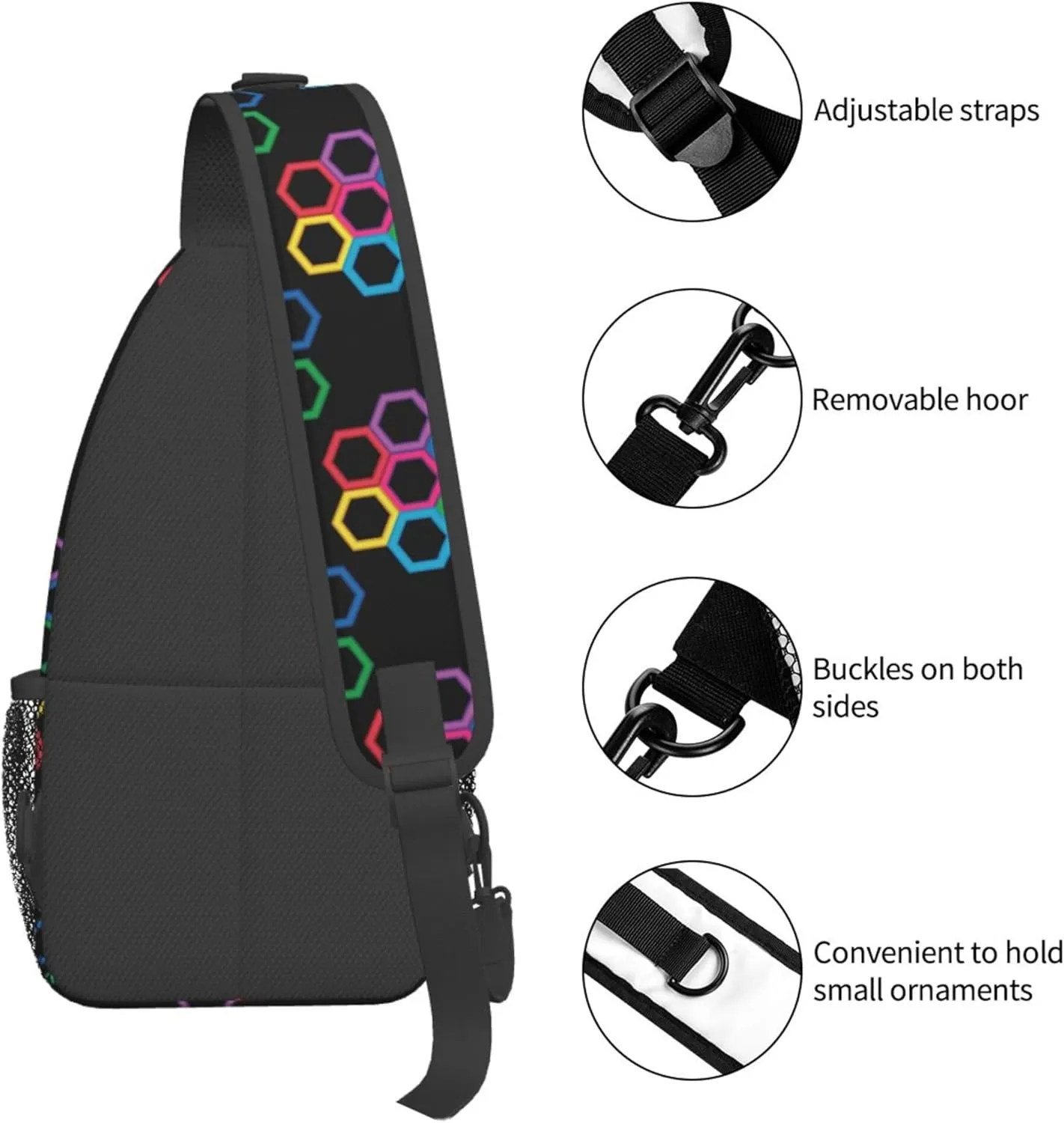 Colorful Hexagonal Pattern Sling Backpack Crossbody Bag, Chest Bag Daypack for Outdoors Hiking Traveling
