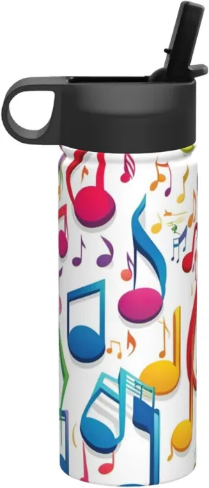 Colorful music note Print Flask Stainless Steel Water Bottle with Straw 18OZ FOR Outdoor Gym Commute