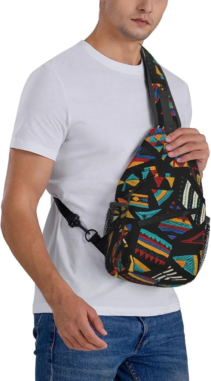 Colorful Triangles Pattern Sling Backpack Crossbody Bag, Chest Bag Daypack for Outdoors Hiking Traveling
