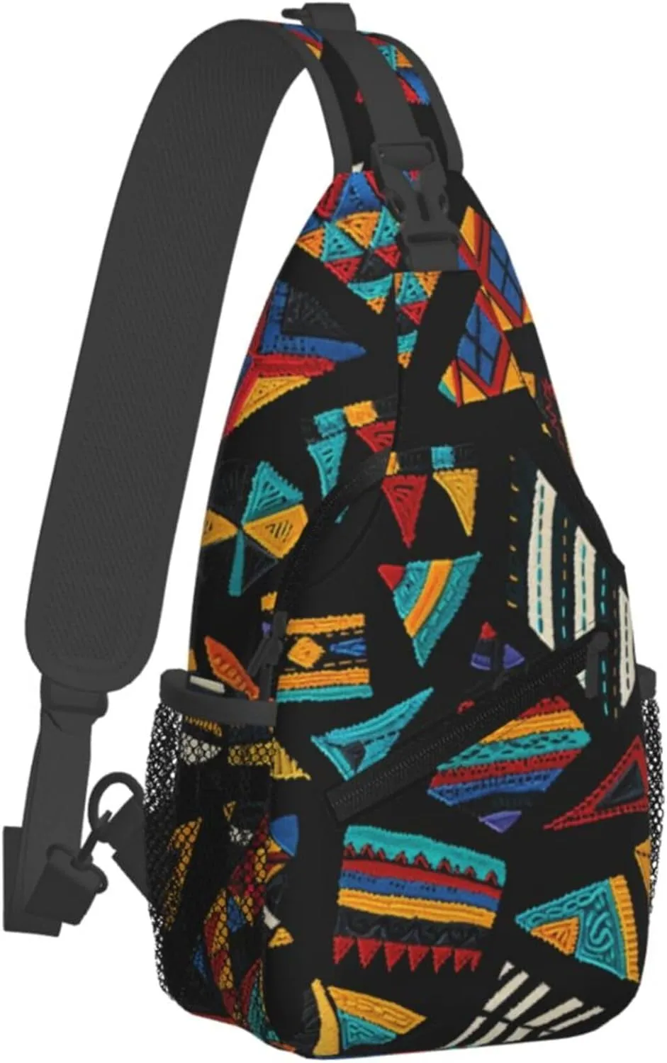 Colorful Triangles Pattern Sling Backpack Crossbody Bag, Chest Bag Daypack for Outdoors Hiking Traveling