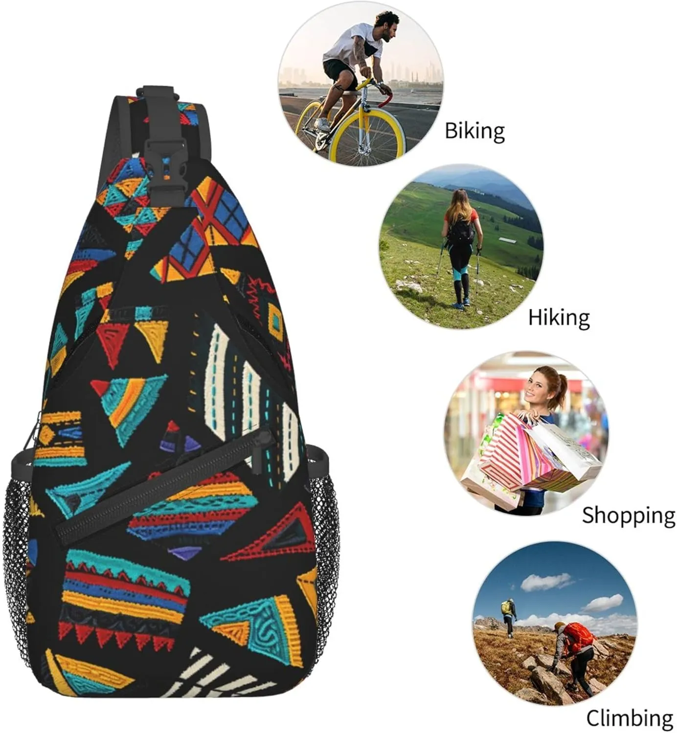 Colorful Triangles Pattern Sling Backpack Crossbody Bag, Chest Bag Daypack for Outdoors Hiking Traveling