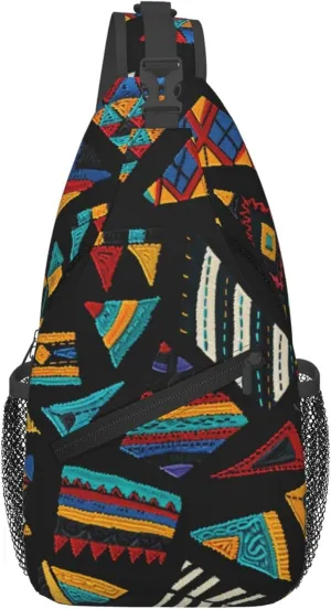 Colorful Triangles Pattern Sling Backpack Crossbody Bag, Chest Bag Daypack for Outdoors Hiking Traveling