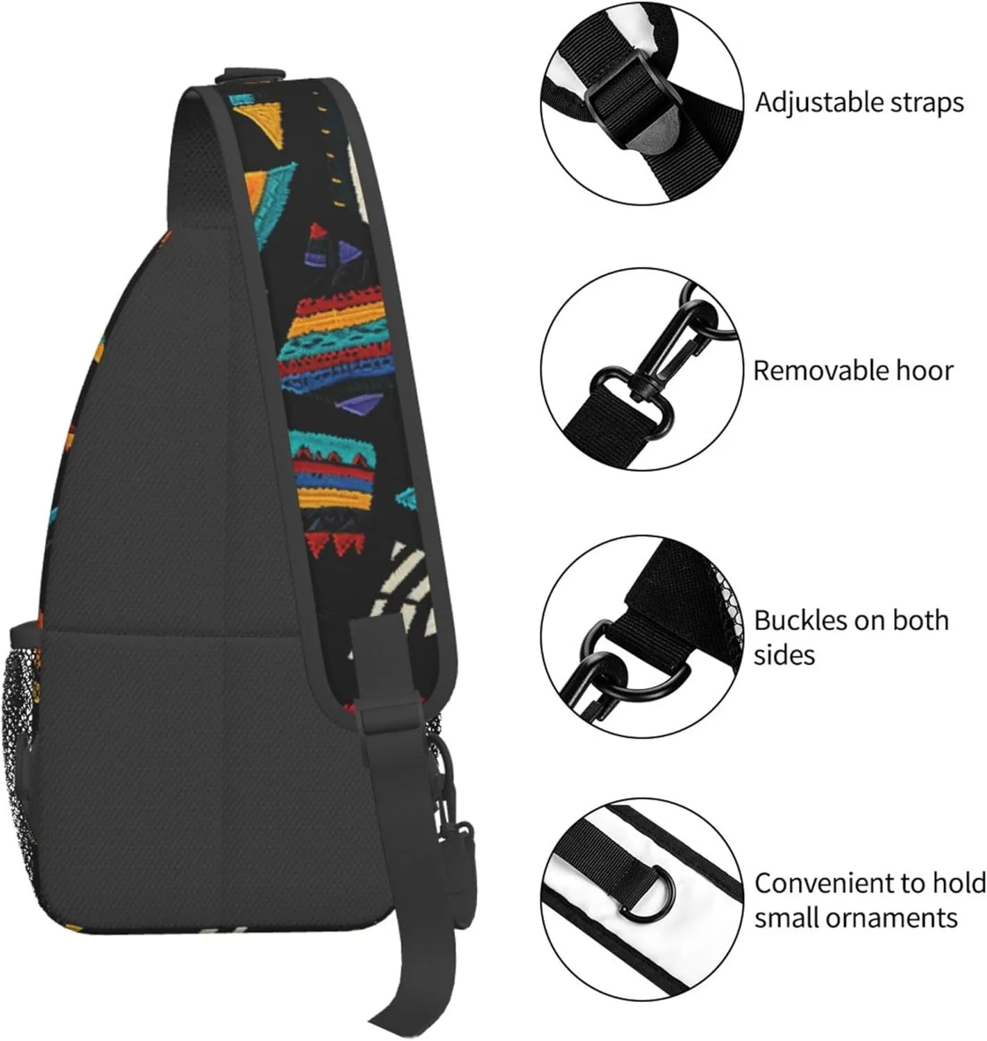 Colorful Triangles Pattern Sling Backpack Crossbody Bag, Chest Bag Daypack for Outdoors Hiking Traveling