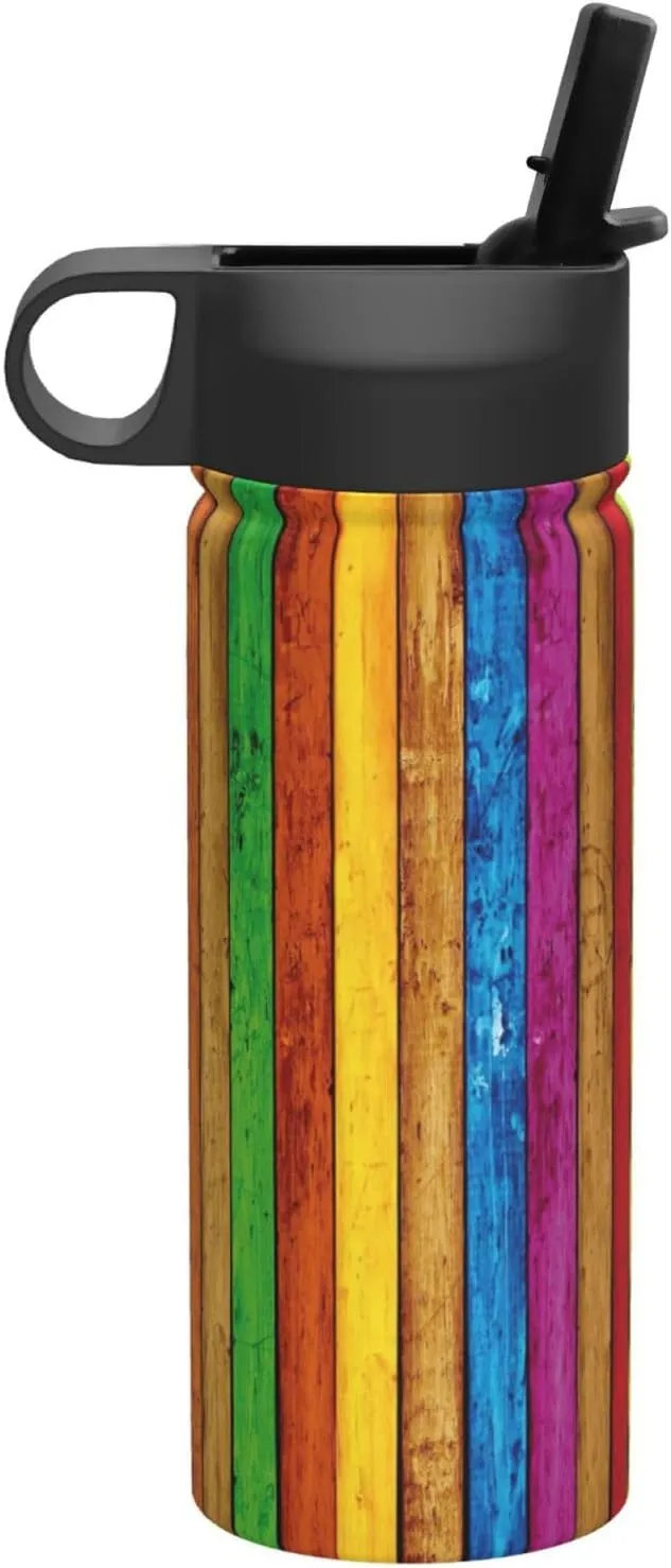Colour Wooden Print Flask Stainless Steel Water Bottle with Straw 18OZ FOR Outdoor Gym Commute
