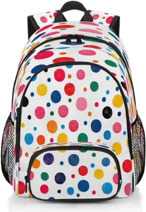 Colourful Polka Dots Travel Laptop Backpacks for Women Men, Cute Polka Dot 16.7" Waterproof Back Pack Casual Daypack for Travel