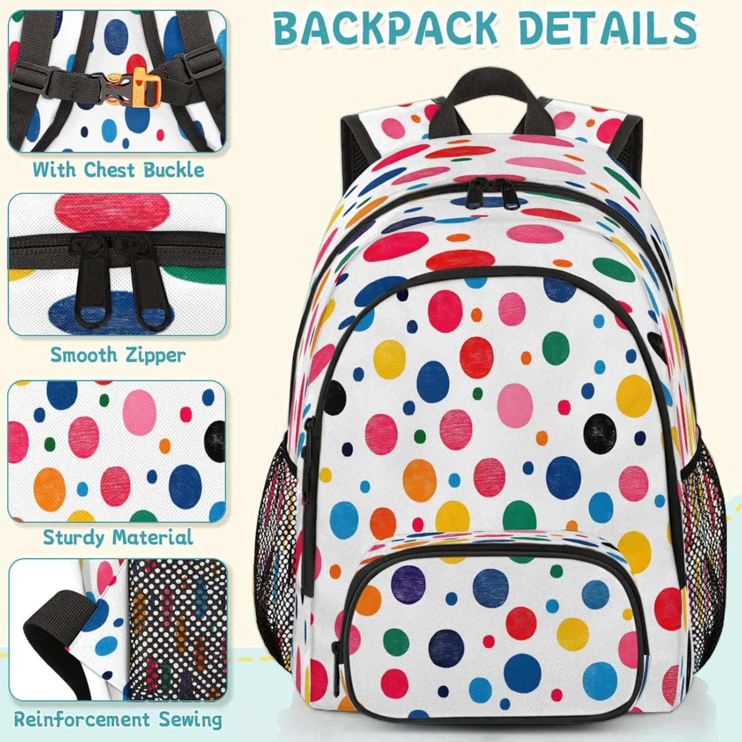 Colourful Polka Dots Travel Laptop Backpacks for Women Men, Cute Polka Dot 16.7" Waterproof Back Pack Casual Daypack for Travel