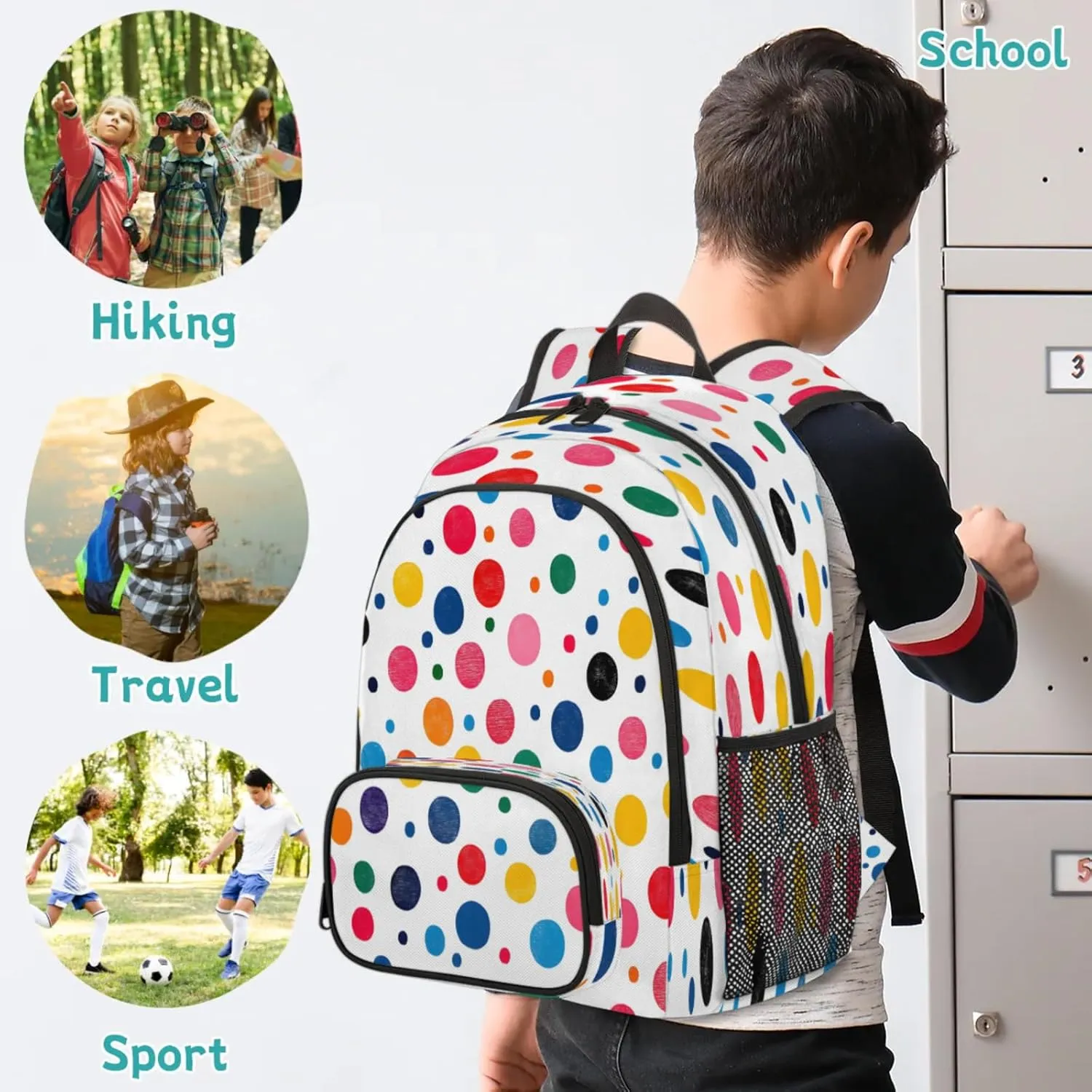 Colourful Polka Dots Travel Laptop Backpacks for Women Men, Cute Polka Dot 16.7" Waterproof Back Pack Casual Daypack for Travel